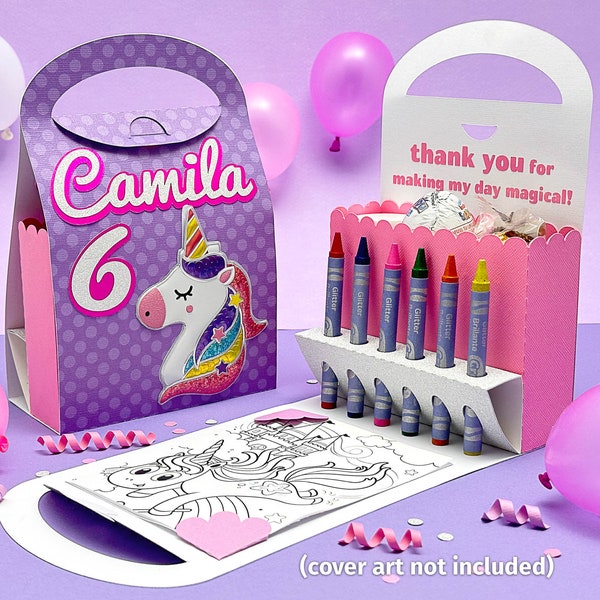 Boîte d'activités valise à colorier avec porte-crayons - SVG 3D pour sac cadeau cadeau fête d'anniversaire pour Cricut, Silhouette