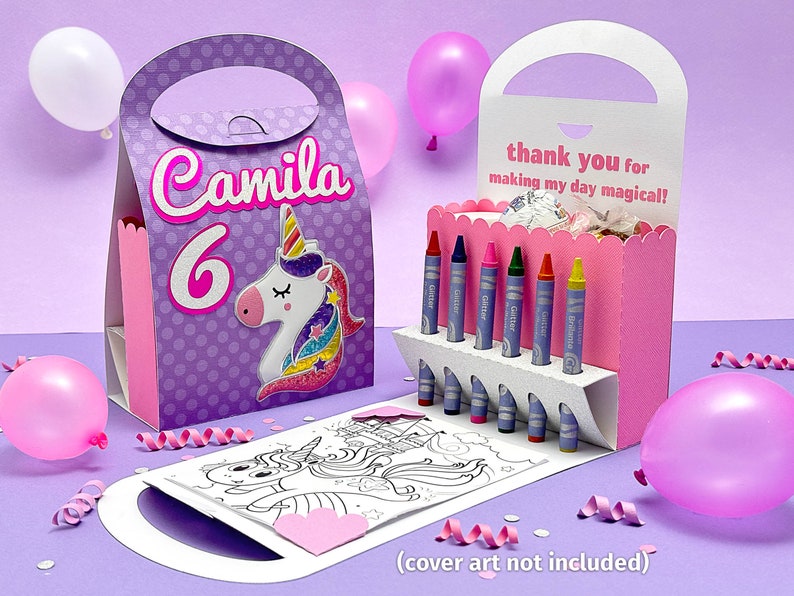 Kleurkoffer Activity Box met Crayon Holder 3D SVG voor verjaardagsfeestje gunst cadeautas voor Cricut, silhouet afbeelding 1