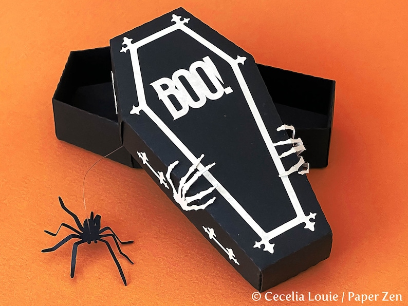 Halloween Coffin SVG Box No Glue Needed with 5 Cover Designs and PDF instructions for Cricut machines image 2