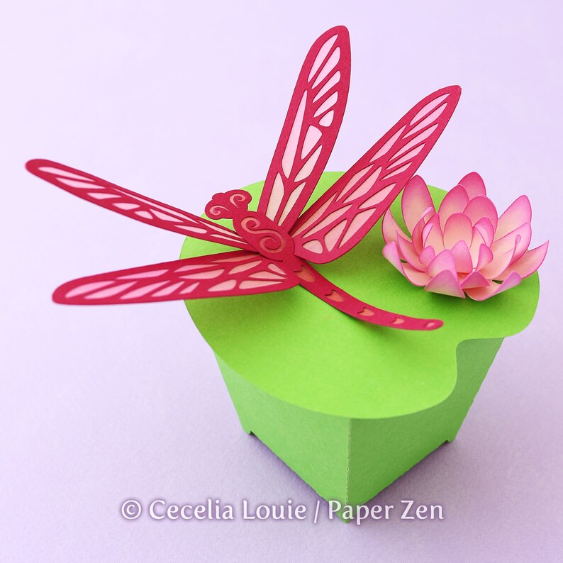 Download Dragonfly SVG Lotus Flower Party Favor Gift Box 3D SVG Cut | Etsy