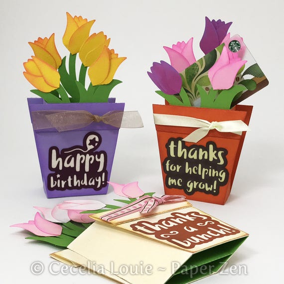 Download Flower Pot Pop Up Box Card With Gift Card 3d Svg Files For Etsy