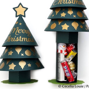 Weihnachtsbaum Geschenk Box SVG - Party Geschenk, Adventskalender, Lehrer Wertschätzung - 3D SVG Schneidedatei für Cricut