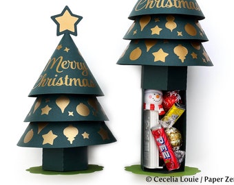Kerstboom Gift Box SVG - Partij gunst, adventskalender, waardering van de leraar - 3D SVG Cutting File voor Cricut