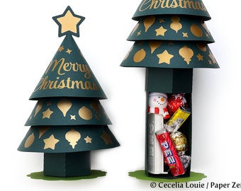 Weihnachtsbaum Geschenk Box SVG - Party Geschenk, Adventskalender, Lehrer Wertschätzung - 3D SVG DXF Schneidedatei für Cricut