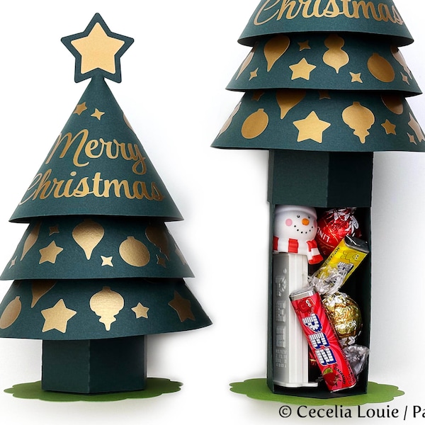 Caja de regalo de árbol de Navidad SVG - Recuerdo de fiesta, calendario de adviento, agradecimiento a los maestros - Archivo de corte 3D SVG DXF para Cricut