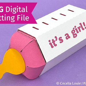 Portatarjetas de regalo para biberones de baby shower - Plantilla para caja de golosinas, fiesta de revelación de género para niño o niña - Archivo 3D SVG, DXF, PDF para Cricut, Silhouette