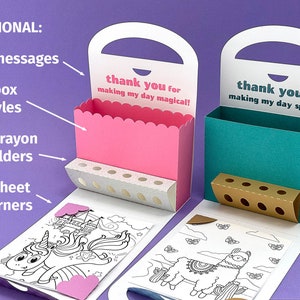 Kleurkoffer Activity Box met Crayon Holder 3D SVG voor verjaardagsfeestje gunst cadeautas voor Cricut, silhouet afbeelding 2