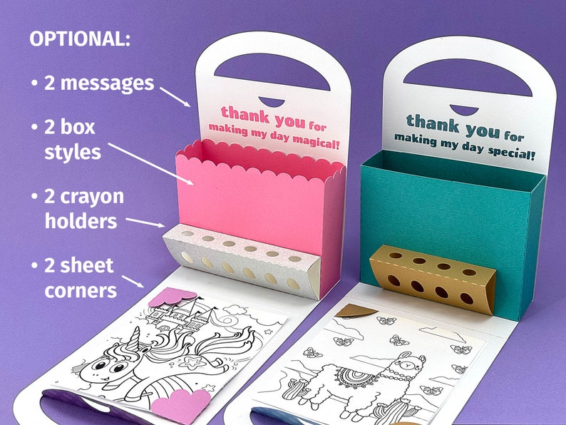 Kleurkoffer Activity Box met Crayon Holder 3D SVG voor verjaardagsfeestje gunst cadeautas voor Cricut, silhouet afbeelding 2