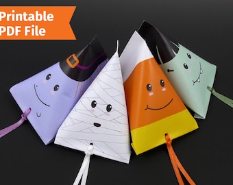 Printable Halloween Gift Box - DIY PDF Patterns for witch, mummy, candy corn, and frankenstein for trick or treaters