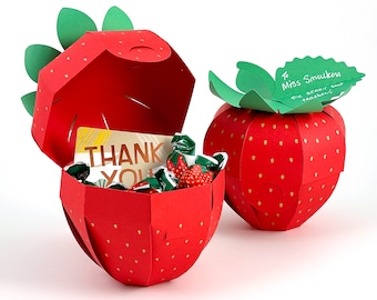 Caja de fresas SVG para el titular de la tarjeta de regalo de agradecimiento al maestro, favor de la caja de golosinas de regreso a la escuela - Archivo de corte digital 3D SVG