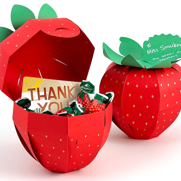 Boîte de fraises SVG pour le titulaire de la carte-cadeau d’appréciation de l’enseignant, faveur de la boîte de friandises de rentrée scolaire - Fichier de découpe numérique SVG 3D