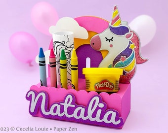 Crayon Play-Doh Coloring Activity Box - 3D SVG for Birthday Party Favour Loot or Gift Bag for Cricut, Silhouette