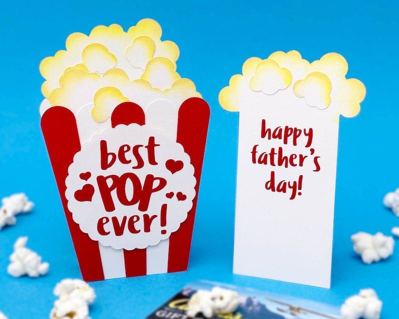 Father's Day Pop Up Box Card with Gift Card Holder and 5 Funny Messages for Movies 3D SVG Cutting File for Cricut image 1