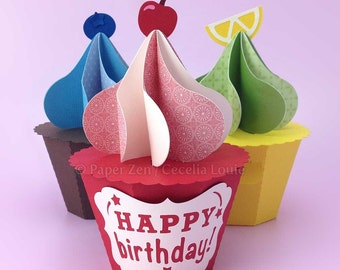 Geburtstag Cupcake Box 3D SVG für Party Favor Geschenkbox