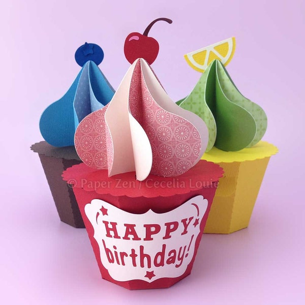 Anniversaire Cupcake Box 3D SVG pour Party Favor Gift Box