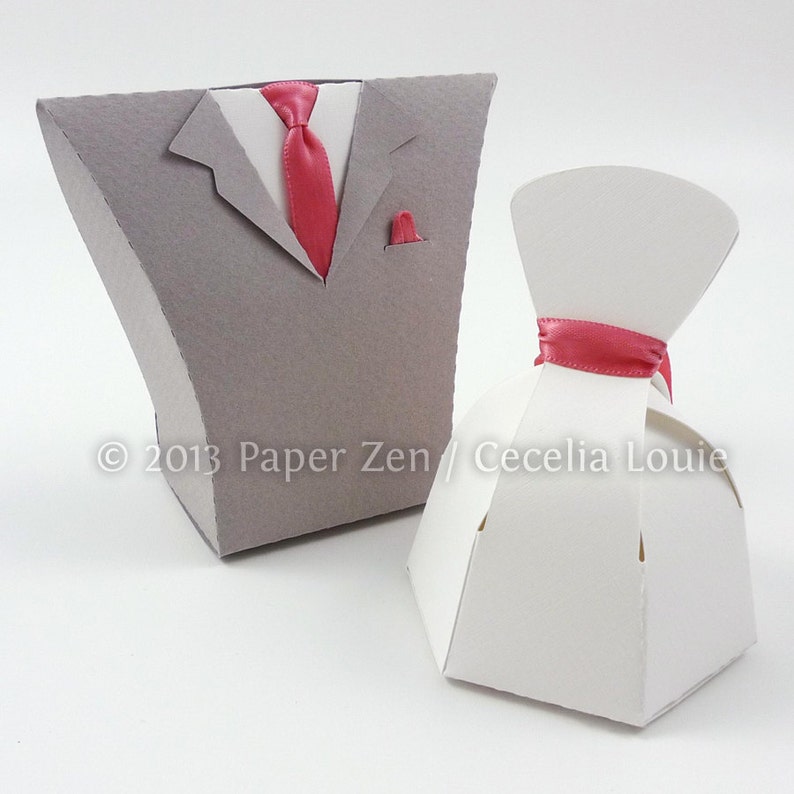 Bride & Groom Party Favor Gift Box 3D SVG Cutting files and PDF instructions Silhouette Cameo and Cricut image 1