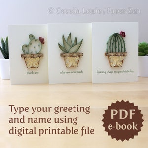 Quilling Succulents PDF file of 3 Patterns and Templates Step-by-step Tutorial How to Make Editable Greeting Cards Digital Download image 2