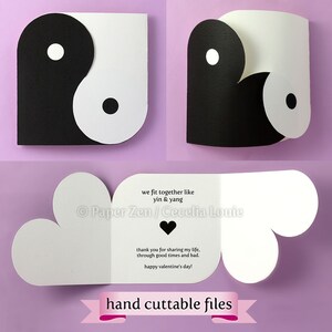 Tarjeta de San Valentín o boda Yin Yang (archivos PDF cortables a mano y editables con texto; no se enviarán artículos)
