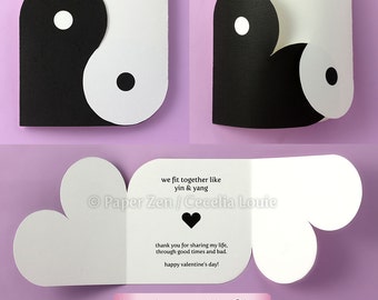 Yin Yang Valentine or Wedding Card (Hand cuttable and text editable PDF Files - no items will be shipped)