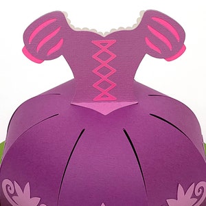 Vestido de princesa (2010) Bolsa de caixa de presente para lembrancinhas SVG para aniversário de meninas - SVG 3D para Cricut, silhueta