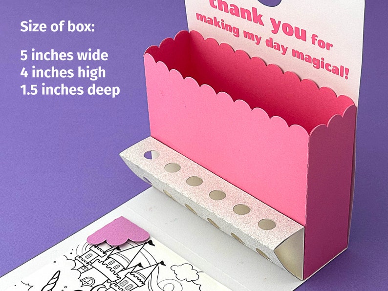 Kleurkoffer Activity Box met Crayon Holder 3D SVG voor verjaardagsfeestje gunst cadeautas voor Cricut, silhouet afbeelding 5