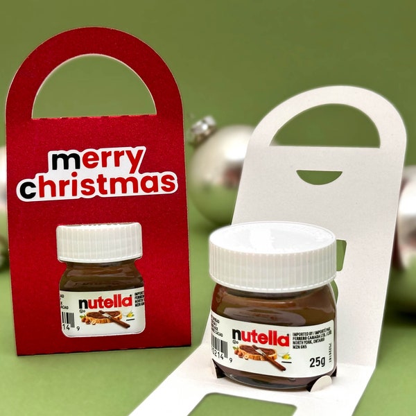 Scatola Nutella con manico per borsa regalo bomboniera festa di Natale - modello 3D SVG per Cricut, Silhouette (adatto per mini barattolo di Nutella 25 g)