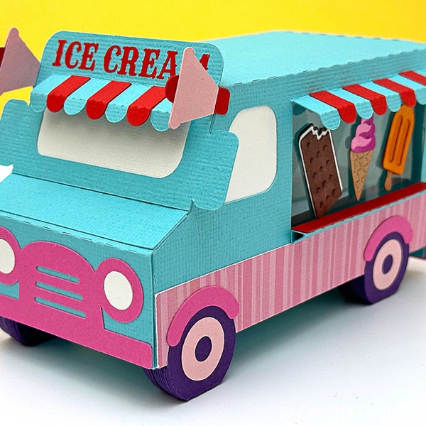 Ice Cream Truck Shaker Geschenkbox für Kindergeburtstag, Lehrer Anerkennung, Sommerparty, Party gefallen Leckereien (Caja Troca) 3D SVG für Cricut