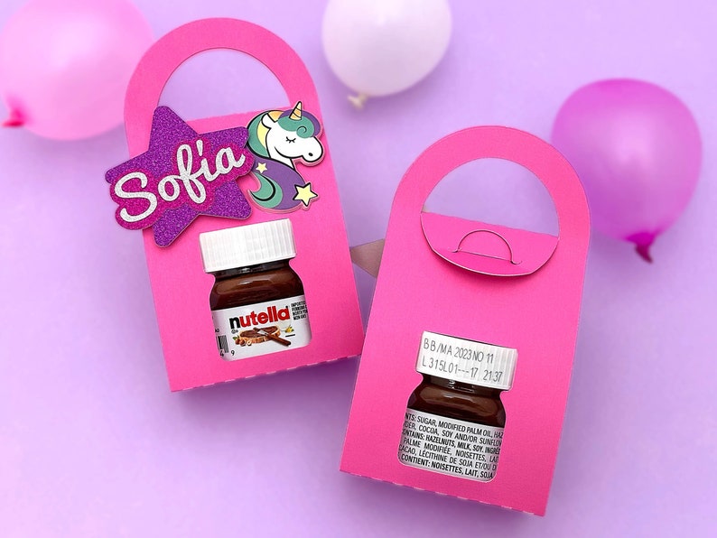 Nutella Box mit Griff für Partygeschenk, Geschenk oder Beute Tasche 3D SVG Vorlage für Cricut, Silhouette passend für Mini-Nutella-Glas 25 g Bild 3