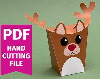 Reindeer Box - Christmas Gift Card Holder - PDF HAND Cutting File for Party Favor or Advent Calendar - Digital Download