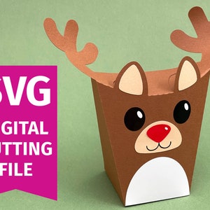 Christmas Reindeer Gift Card Holder, Party Favor, Treat Box or Advent Calendar - 3D SVG for Cricut DIGITAL DOWNLOAD