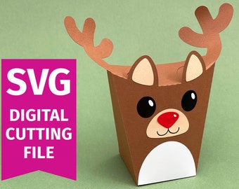 Christmas Reindeer Gift Card Holder, Party Favor, Treat Box or Advent Calendar - 3D SVG for Cricut DIGITAL DOWNLOAD