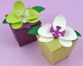 Orchid Gift Box - Fichiers numériques 3D SVG et PDF - Party Favor for Wedding, Birthday, Anniversary