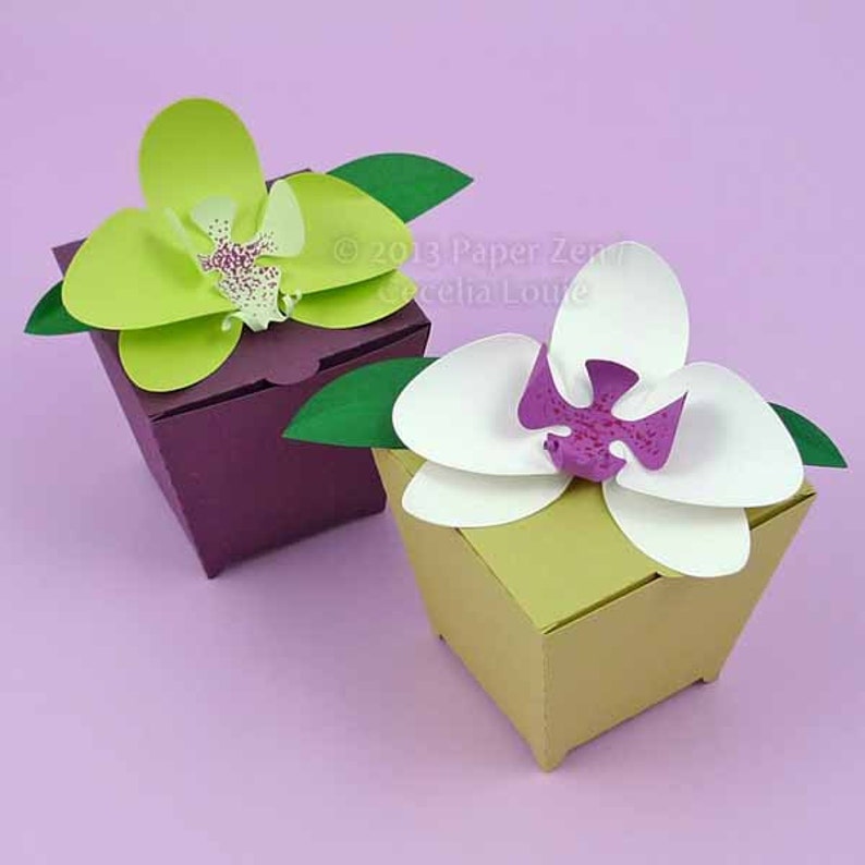 Orchid Gift Box 3D SVG and PDF digital files Party Favor for Wedding, Birthday, Anniversary image 1