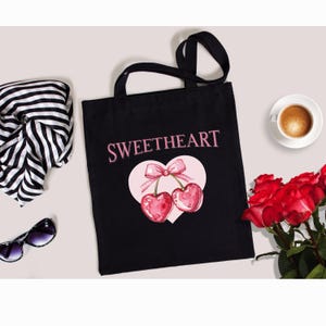 Sweetheart Cherry Tote Bag Cute Aesthetic Canvas Bag with Cherries tote bags gift for her