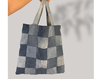 Handmade Upcycled Denim Tote Bag: Eco-Friendly Jeans Bag
