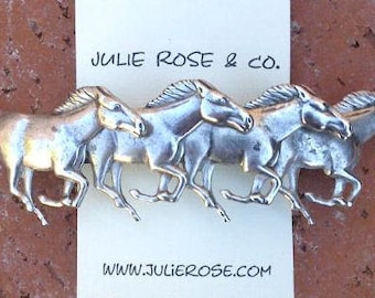 Horse Barrette, Running  Horses Silver Barrette, Large Western Hairclip