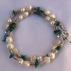 Turquoise Wrap Bracelet, Freshwater Pearl Wrap Bracelet, Turquoise and Pearl Bracelet, Handmade in the USA , Handmade Wrap Bracelet,