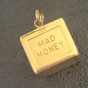 Vintage 14k Gold Mad Money Charm Pendant: 1950s Estate Jewelry