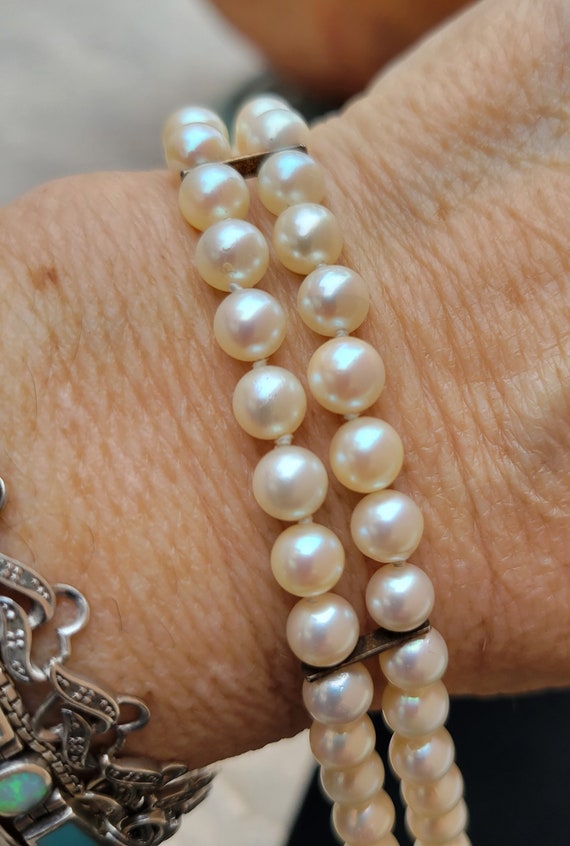 Cultured Pearl Bracelet, Double Strand Pearl Brac… - image 1