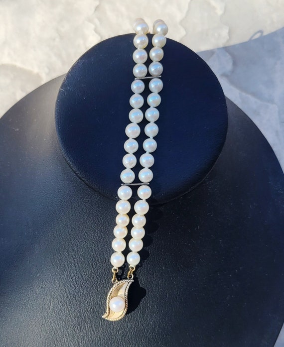 Cultured Pearl Bracelet, Double Strand Pearl Brac… - image 3