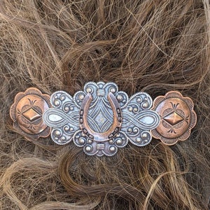 Silver Barrette, Western Barrette, Horse Shoe Barrette, Mixed Metals hairclip, Rustic Silver Western Hairclip