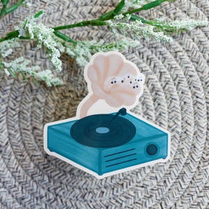 Vinyl Record Player Sticker – Hand Drawn Retro Music Sticker, Aesthetic Turntable Design, Vintage Music Lover Gift, Vinyl