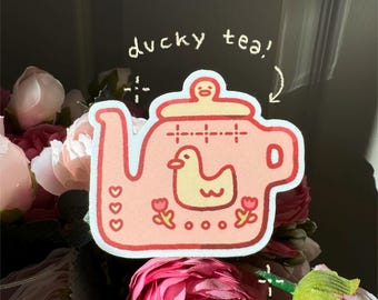 Ducky Teapot Sticker - Matte Vinyl Sticker - Cottagecore Duck Sticker - Cute Duck Laptop Sticker