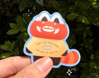 Cute Red Panda with Sweater Sticker - Derpy Red Panda Sticker - Kawaii Red Panda Matte Vinyl Sticker