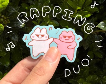 Rapping Duo Matte Vinyl Sticker - Cute Bunny and Bear Sticker for Friends - Kawaii Duo Sticker
