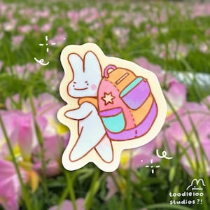 Mischievous Backpack Bunny Cute Matte Vinyl Sticker - Kawaii Evil Bunny Sticker - Cute Evil Bunny Laptop Sticker - Waterbottle Sticker