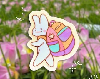 Mischievous Backpack Bunny Cute Matte Vinyl Sticker - Kawaii Evil Bunny Sticker - Cute Evil Bunny Laptop Sticker - Waterbottle Sticker