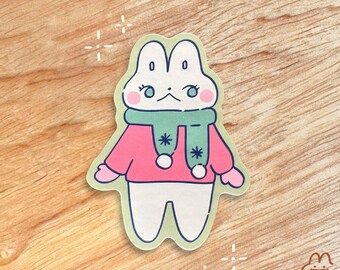 Cozy Scarf Bunny Sticker - Matte Vinyl Sticker - Cottagecore Bunny Sticker - Cute Winter Bunny Sticker
