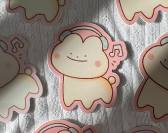 Headphone Bear Sticker - Cute Bear Matte Vinyl Sticker - Kawaii Bear Laptop Sticker