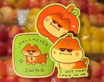 Apple Dawg Sticker Set - Cute Apple Shiba Inu Laptop Sticker - Derpy Swaggy Dog Sticker - Funny Meme Dog Sticker